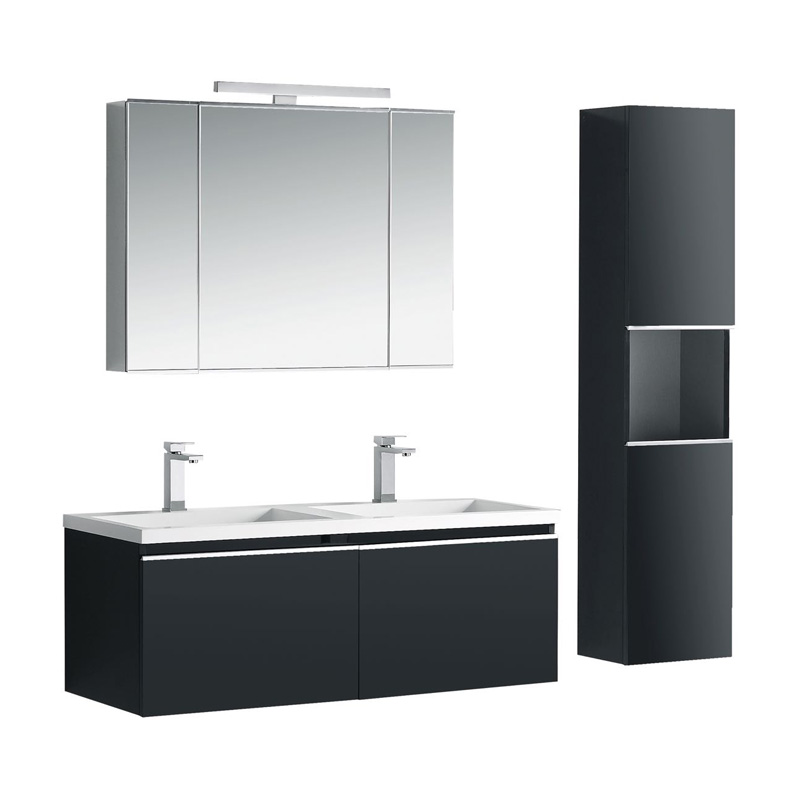 42” Black Double Sink Modern Bathroom Vanity With Double Door Medicine Cabinet